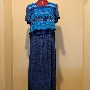 Vintage K Studio Blue Geometric Print Faux Two-Piece Dress Fits Women’s L/XL